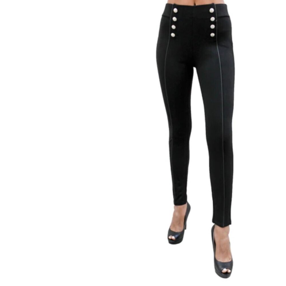 Women's Black High-Waisted Button Pants